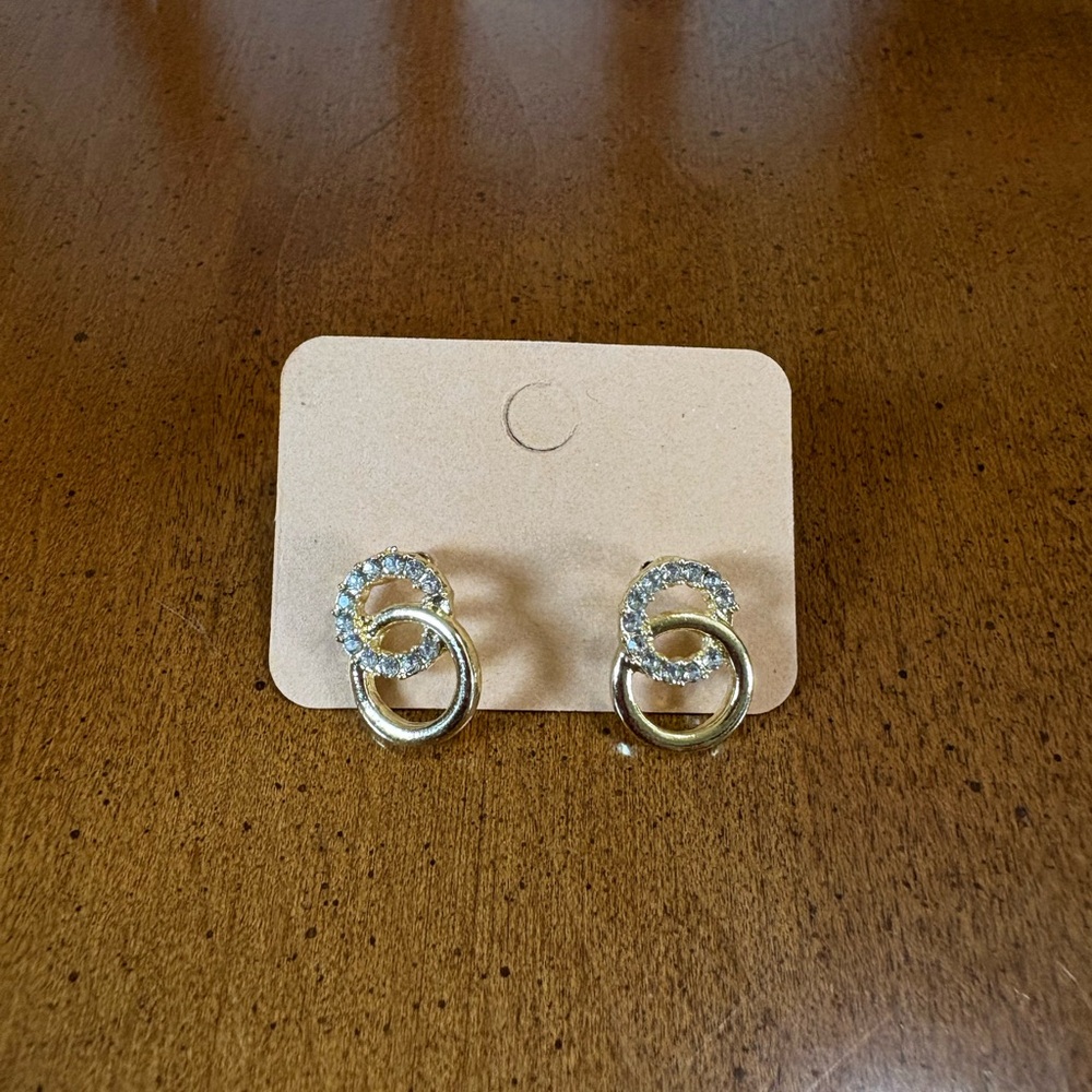 Gold Crystal Double Hoop Stud Earrings - Women Jewelry